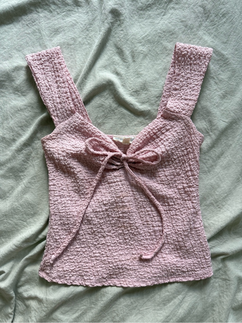 See You Monday Pink Textured Tie-Front Tank